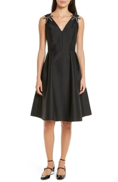 Shop Kate Spade Bow Embellished Fit & Flare Dress In Black