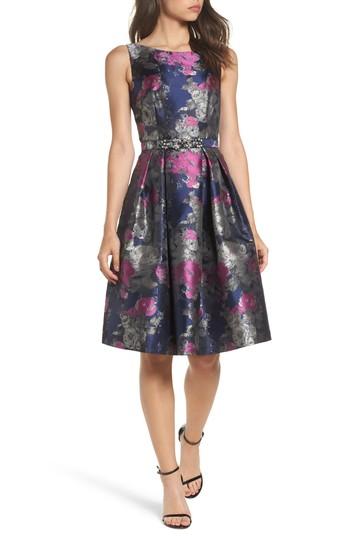 eliza j jacquard fit & flare dress