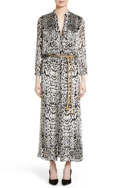 Shop Adam Lippes Ocelot Print Velvet Jacquard Dress In Black/ Ivory/ Gold