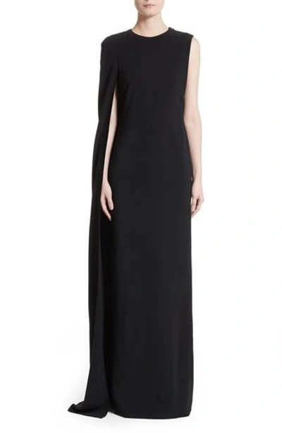 Shop Stella Mccartney Stretch Cady One-shoulder Cape Gown In Black