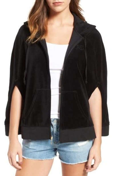 Shop Juicy Couture Velour Cape Hoodie In Pitch Black
