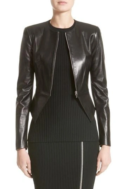 Shop Michael Kors Lambskin Leather Peplum Jacket In Black