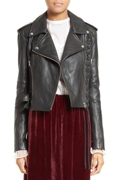 Shop Mcq By Alexander Mcqueen Lace-up Leather Jacket In Black