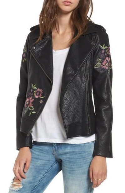 Shop Bb Dakota Baxley Embroidered Faux Leather Moto Jacket In Black