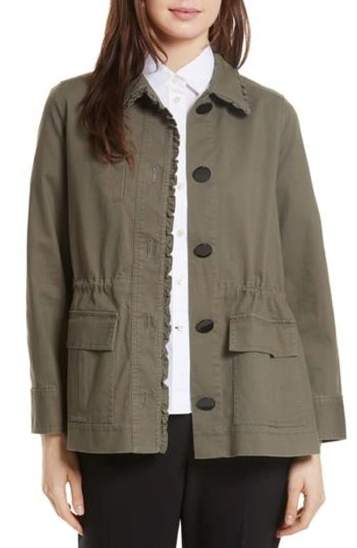 Shop Kate Spade Ruffle Military Jacket In Green