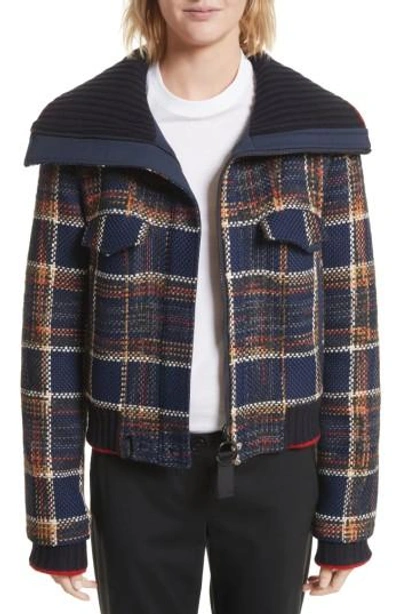 Shop Grey Jason Wu Crop Tweed Jacket In Midnight Multi