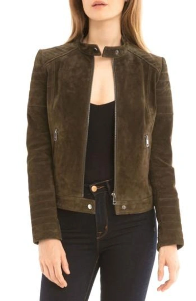 Shop Bagatelle Suede Moto Jacket In Olive