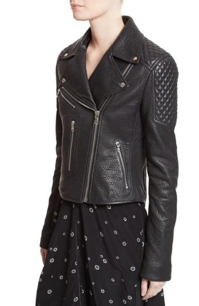 Shop Proenza Schouler Pebbled Leather Moto Jacket In Black