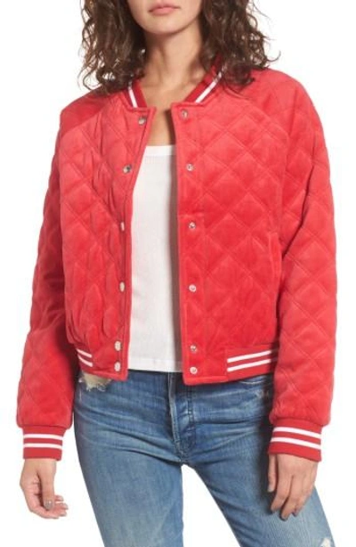 Shop Juicy Couture Quilted Velour Bomber Jacket In Sugared Icing