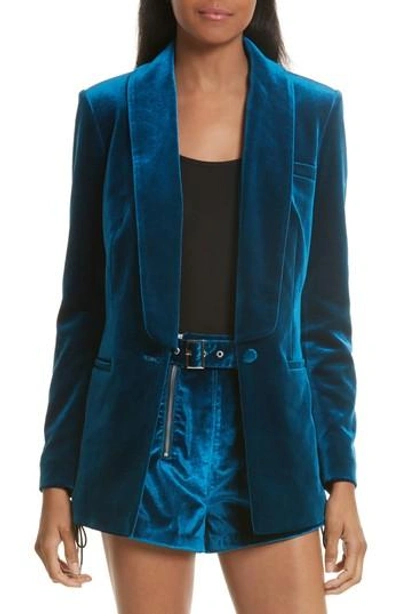 Shop Self-portrait Velvet Blazer In Blue