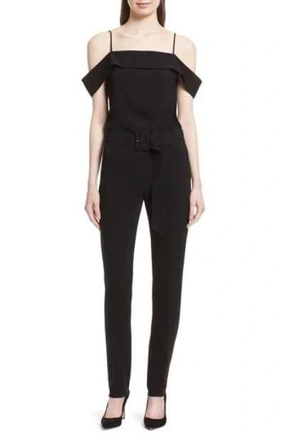 Shop Theory Off The Shoulder Admiral Crepe Jumpsuit In Black