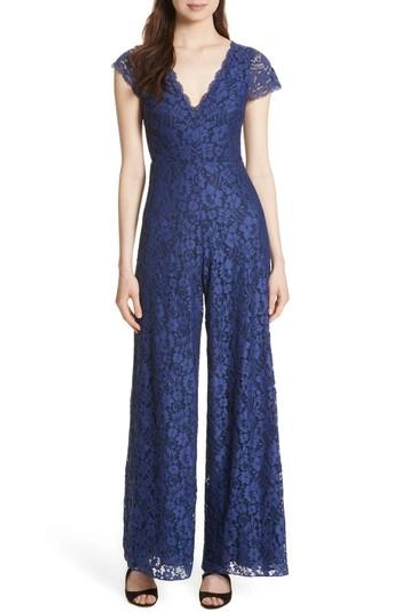 Shop Alice And Olivia Mariam Lace Jumpsuit In Sapphire