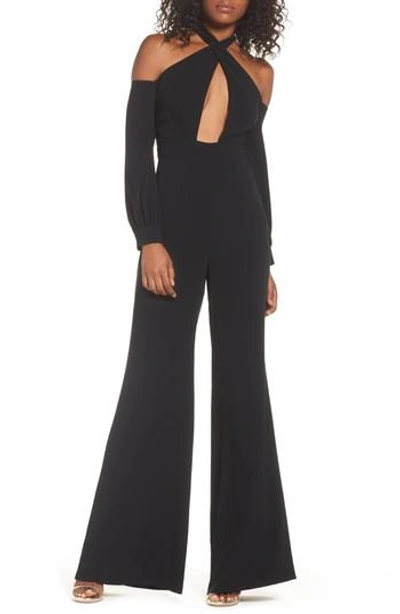 Shop Jill Jill Stuart Cold Shoulder Halter Jumpsuit In Black