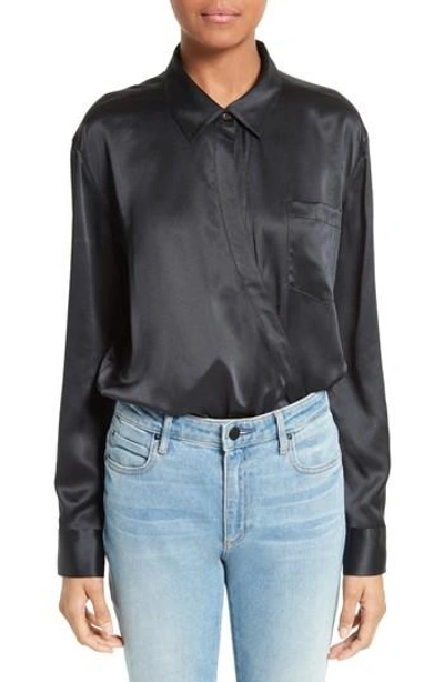 Shop Alexander Wang T Silk Wrap Shirt Bodysuit In Black