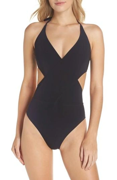 Shop Tory Burch Halter One-piece Swimsuit In Black