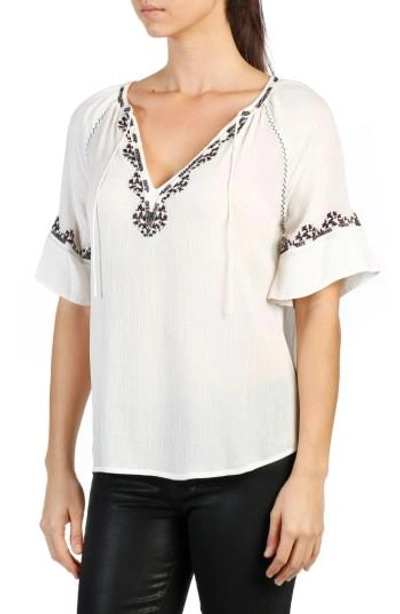 Shop Paige Chessa Embroidered Blouse In White/ Dark Purple Embroidery