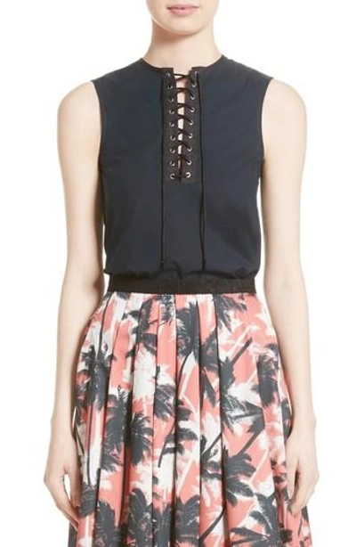 Shop Jason Wu Lace-up Silk Top In Navy Black