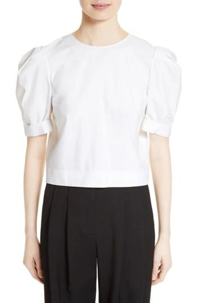 Shop Adam Lippes Puff Sleeve Cotton Blouse In White