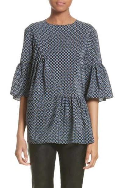 Stella Mccartney Windsor Print Silk Ruffle Blouse In Black