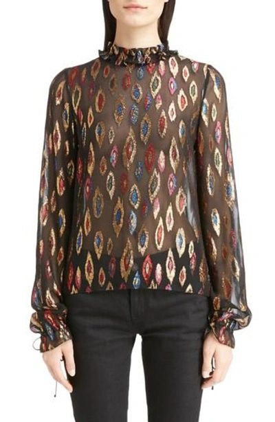 Shop Saint Laurent Flame Fil Coupe Silk Blouse In Black Multi