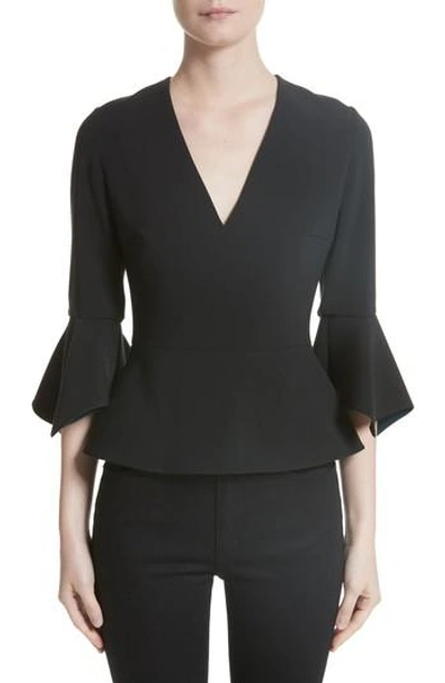 Shop Roksanda Prila Flare Sleeve Crepe Top In Black/ Peacock