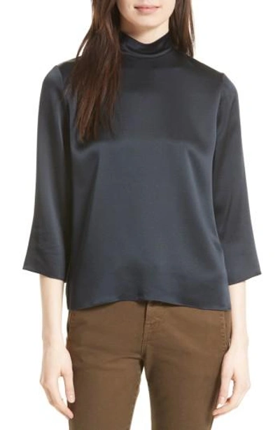 Shop Vince Mock Neck Silk Satin Blouse In Coastal