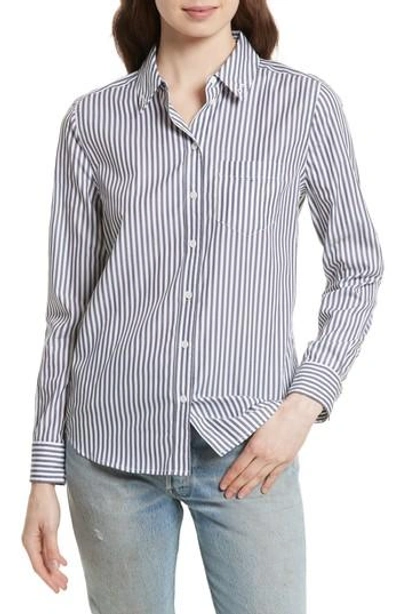 Shop Equipment Brett Embroidered Stripe Cotton Shirt In Bright White/ Blue