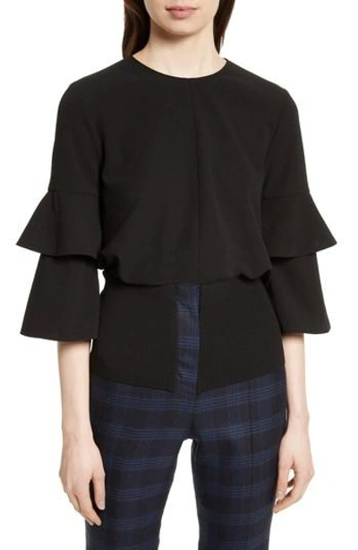 Shop Tibi Bell Sleeve Stretch Crepe Top In Black
