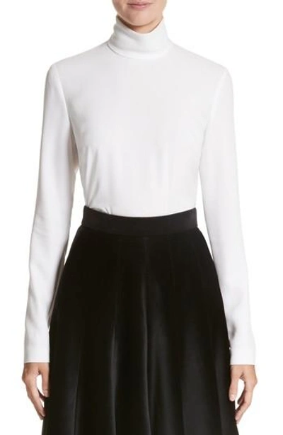 Shop Sara Battaglia Crepe Cady Turtleneck Blouse In White