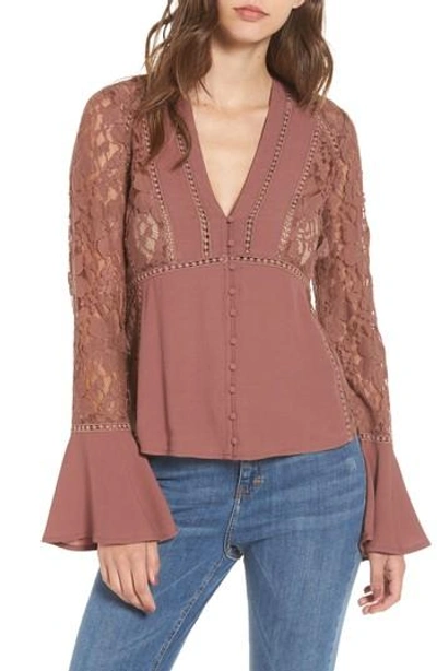 Shop Astr Hallie Lace Blouse In Dark Mauve