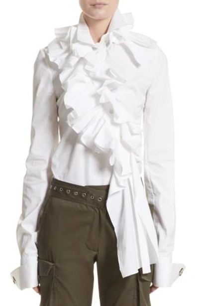 Shop Monse Ruffle Stretch Cotton Blouse In White