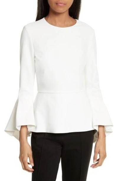 Shop Alice And Olivia Ruby Bell Sleeve Peplum Top In Off White