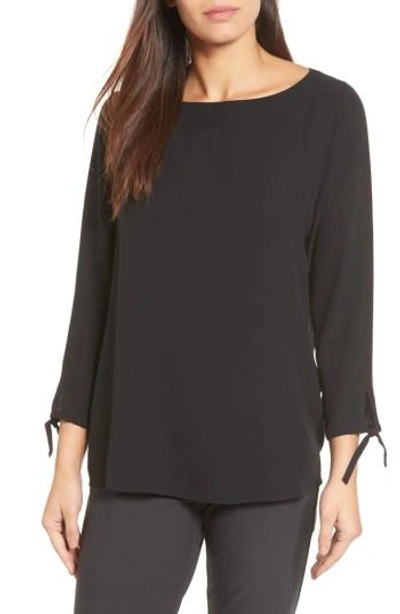 Shop Eileen Fisher Silk Tie Sleeve Blouse In Black