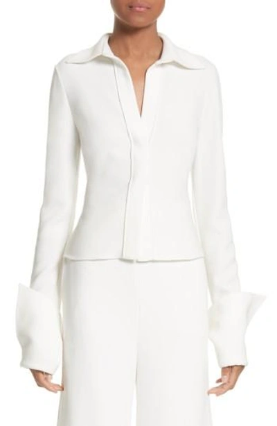 Shop Brandon Maxwell Wide Cuff Crepe Blouse In Ivory