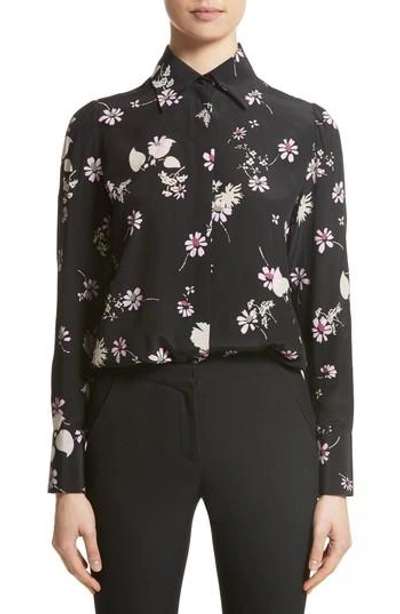 Shop Valentino Flowers Fall Silk Shirt In Black