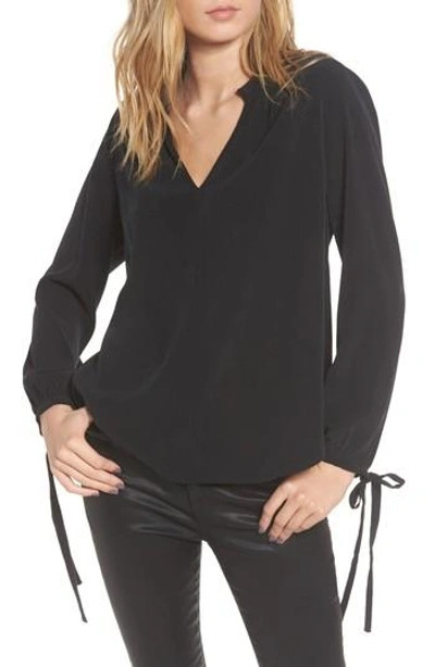 Shop Ag Karina Tie Cuff Blouse In Washed Black