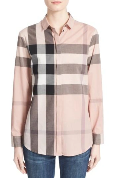 Shop Burberry Check Print Cotton Shirt In Antique Pink