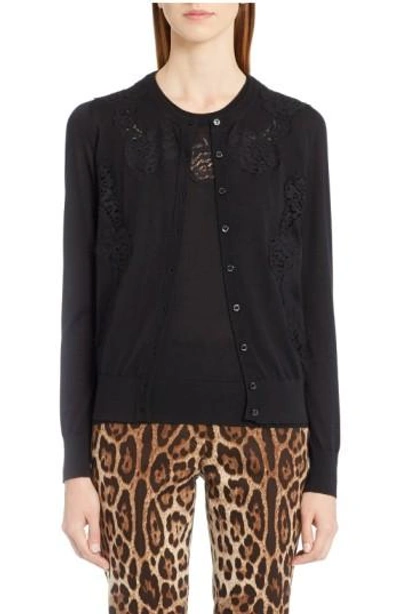 Shop Dolce & Gabbana Lace Inset Cashmere Blend Cardigan In Black