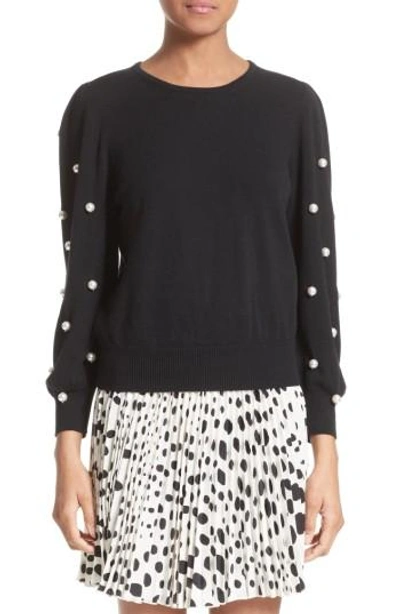 Shop Marc Jacobs Imitation Pearl Embellished Wool & Cashmere Sweater In Black
