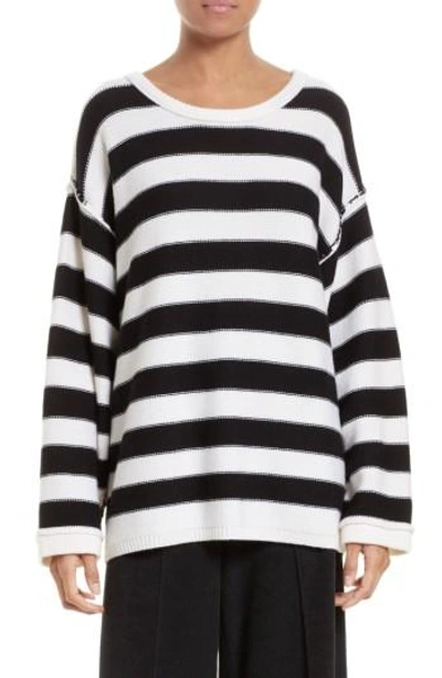 Shop Atm Anthony Thomas Melillo Oversized Merino Wool Sweater In Black/ Chalk Stripe
