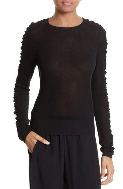 Shop Helmut Lang Shirred Silk Blend Pullover In Black