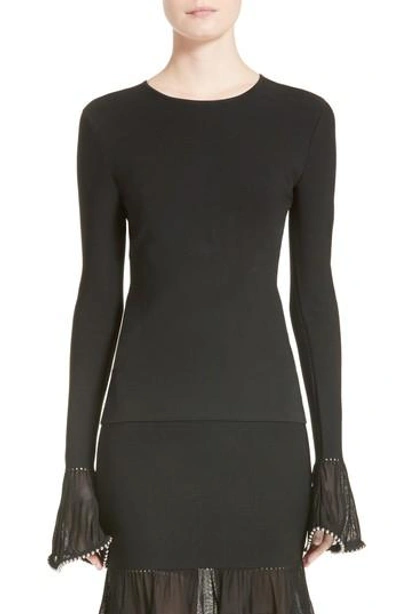 Shop Alexander Wang Chain Trim Bell Sleeve Top In Onyx