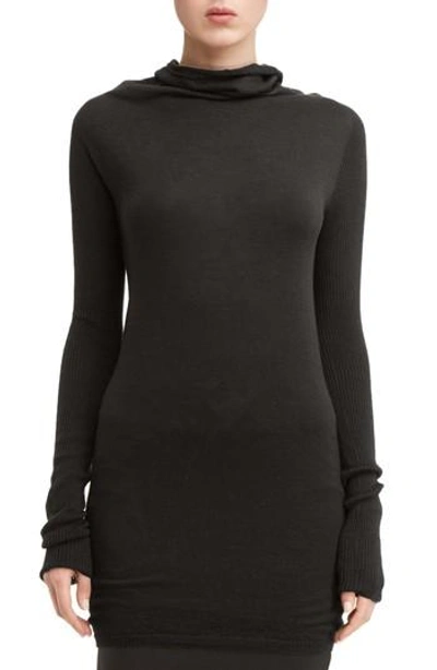 Shop Rick Owens Drape Neck Wool Sweater In Black