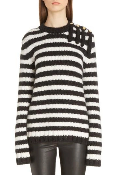 Shop Loewe Stripe Wool & Alpaca Sweater In Navy/ White