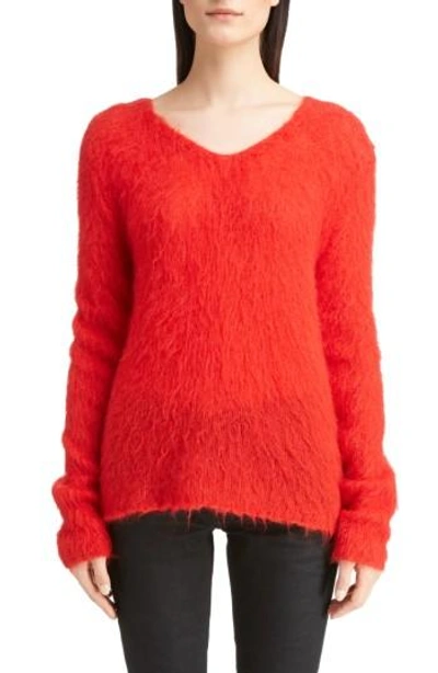 Shop Saint Laurent Mohair Blend Sweater In Red
