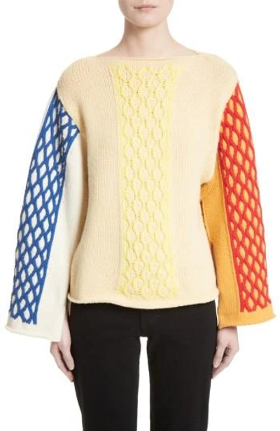 Shop Jw Anderson Multicolor Cable Knit Sweater In Buttermilk