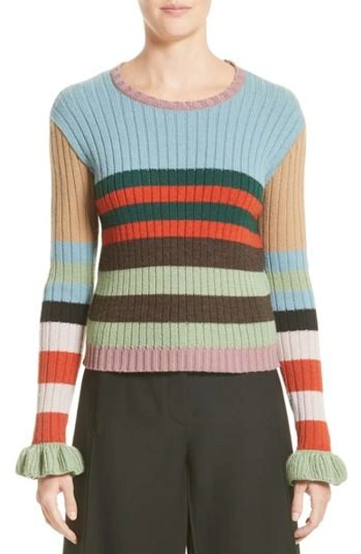 Shop Valentino Stripe Wool Sweater In Multi