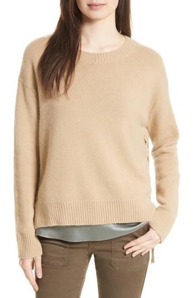 Shop Vince Lace Up Cashmere Pullover In Camel