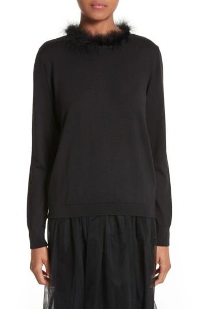Shop Simone Rocha Teddy Open Back Sweater With Feather Trim In Black