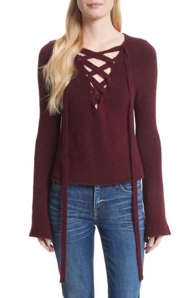 Shop L Agence Candela Lace-up Sweater In Rhubarb